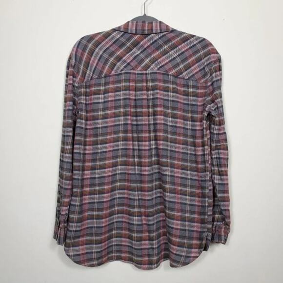 Melrose & Market Plaid Long Sleeve Button Down Blouse Womens Size M Brown Tan - Picture 5 of 9